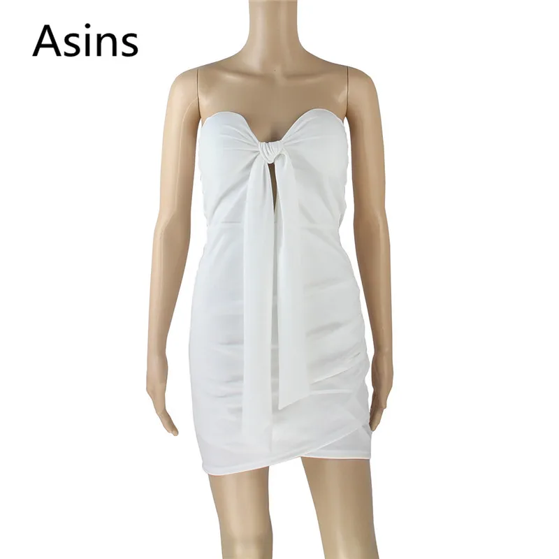 

Asins Sexy nightclub dress 2019 spring summer new hot women fashion strapless stretch pleat pack hip solid color sexy mini dress