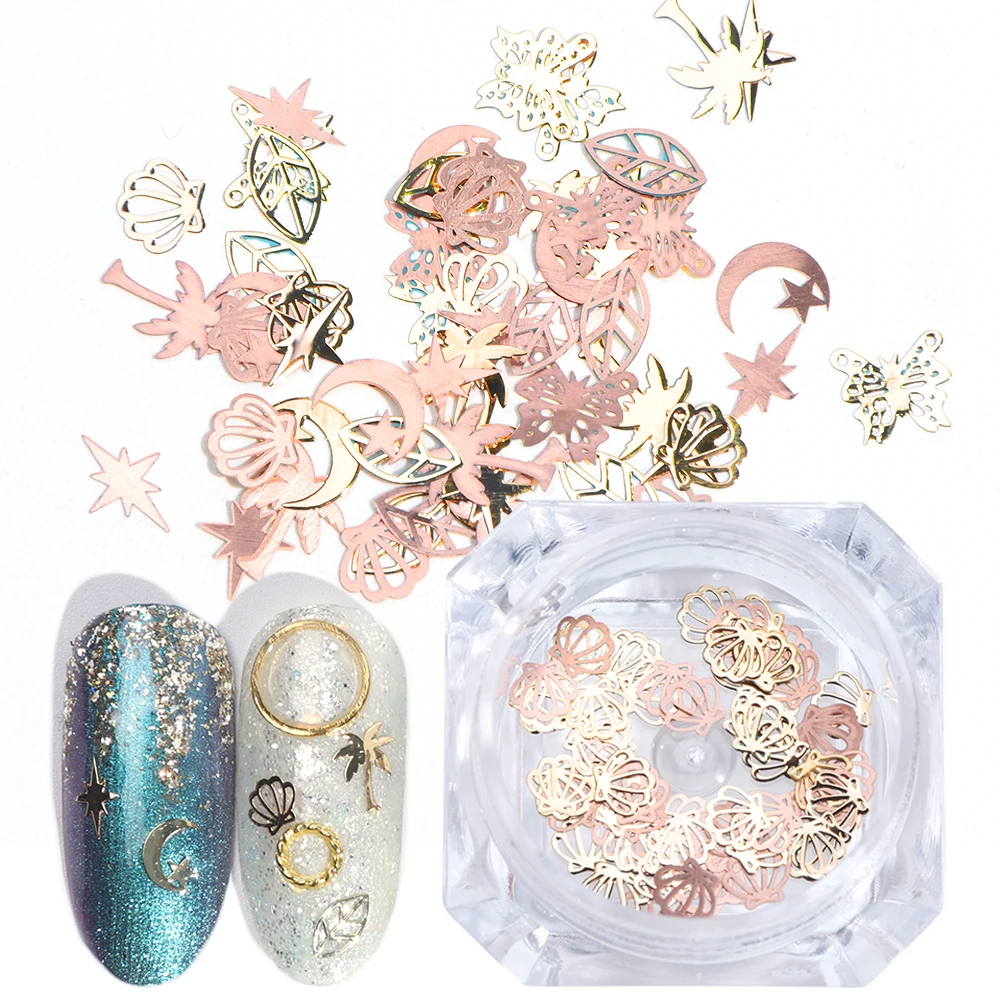 3D Золотой металлический полый ломтик Блестки для дизайна ногтей украшения