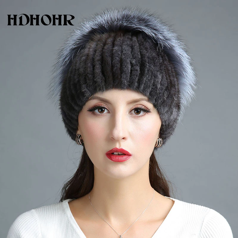 HDHOHR 2020 Новая меховая шапка для зимы женская из натурального меха норки с мехом