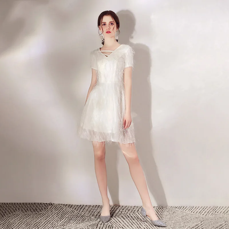 SSYfashion элегантное мини белое коктейльное платье с кисточками и v образным вырезом