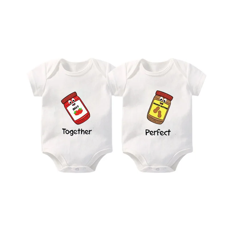 2019 Ysculbutol twins strawberry jam together and peanut butter perfect baby bodysuit customized boy girl clothes | Детская одежда и