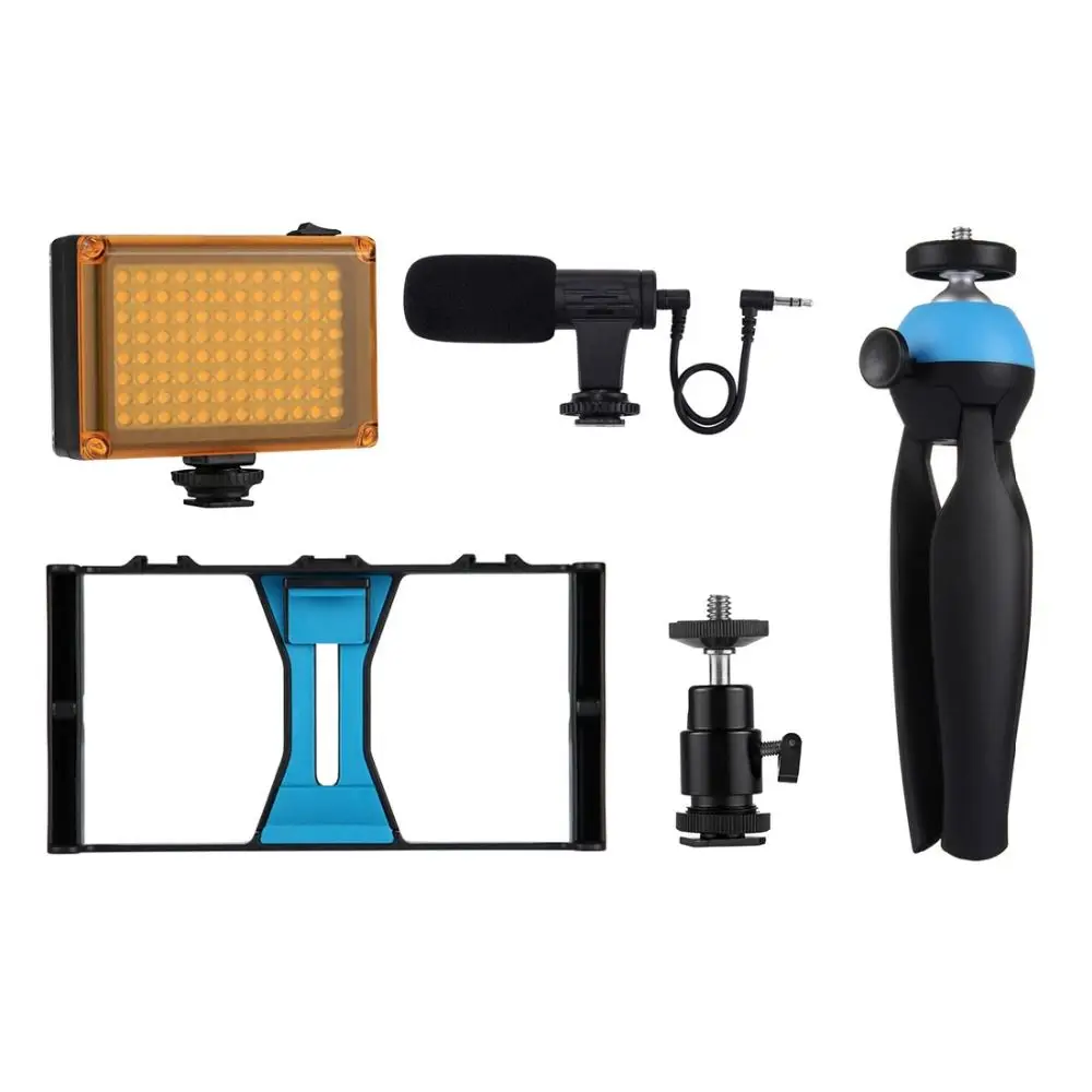 

PULUZ Smartphone Video Rig + LED Studio Light + Video Microphone + Mini Tripod Mount Kits with Cold Shoe Tripod Head for iPhon