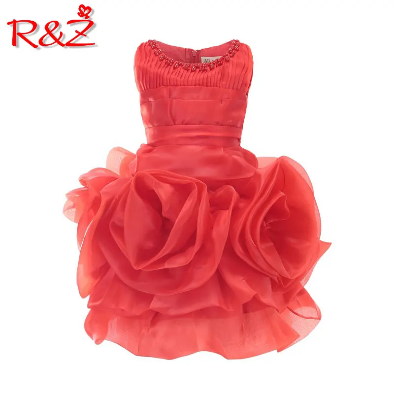 

R&Z 2019 summer new princess dress girl round neck pearl sleeveless dress wedding flower girl dress