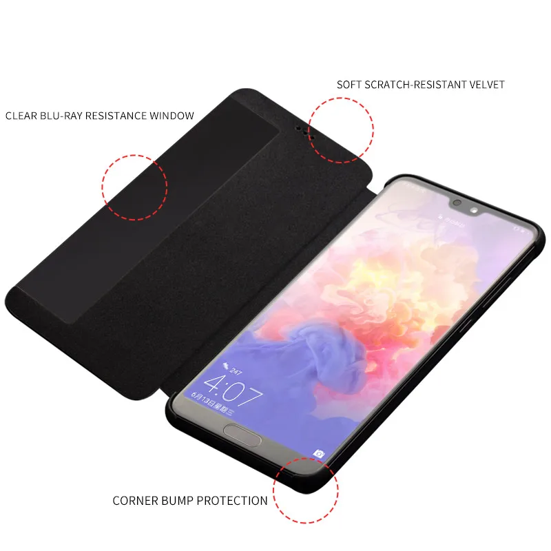Чехол QIALINO из натуральной кожи с откидной крышкой и окном для Huawei Ascend P20 Smart View
