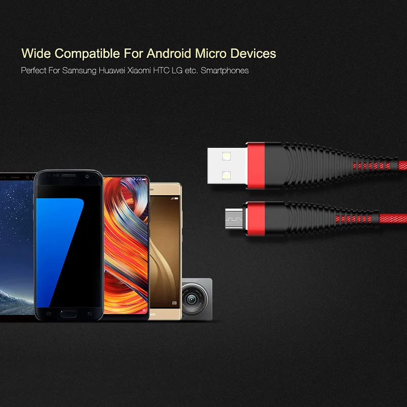 Высокопрочный кабель Micro USB 5 V/2A с оплеткой для быстрой зарядки и синхронизации