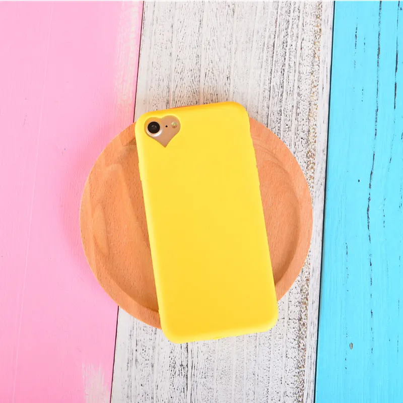 Yellow Силиконовые чехлы для телефонов ярких цветов с милым сердечком и отверстиями для iPhone 6, 6S Plus, 5, 5S, SE, 7, 7 Plus, мягкая задняя крышка из ТПУ Caqe Coque - Цвет: Yellow