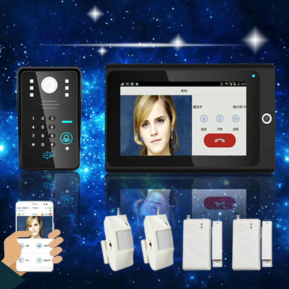 

720P RFID Wifi Video Doorbell 7" WiFi Wireless Video Door Phone Intercom IP Camera PIR IR Night Vision Home Alarm System