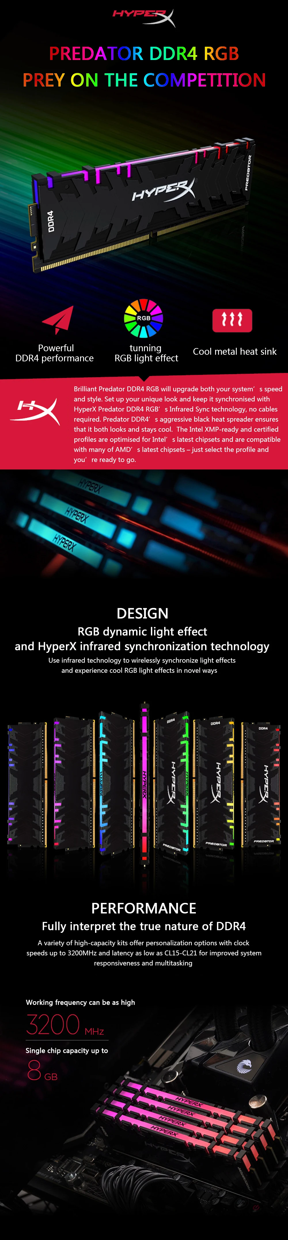 Оперативная память kingston HyperX Predator Black 8 Гб 16 Гб 3000 МГц DDR4 CL15 DIMM XMP HX430C15PB3/16 Память ddr4 для настольных компьютеров