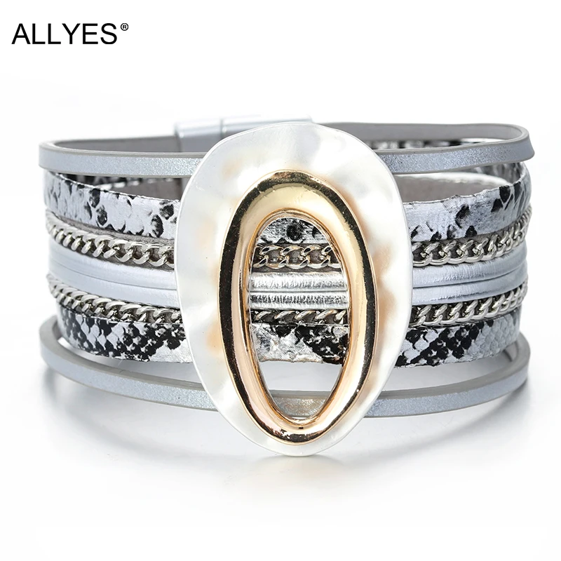 Женские кожаные браслеты ALLYES Овальный Шарм Змеиный узор модный элегантный