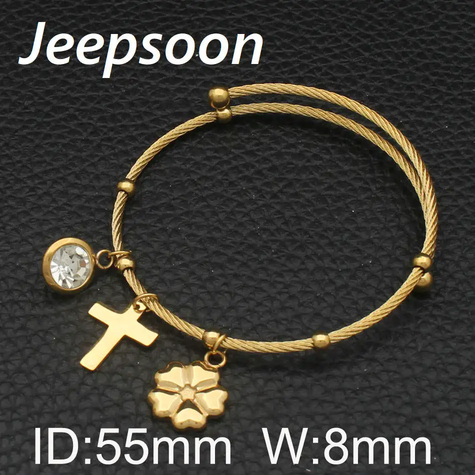 Fashion Stainless Steel Jewelry High Quality Charm Cross &amp Flowers Pendant Round Bracelets For Woman BEQHACBC | Украшения и