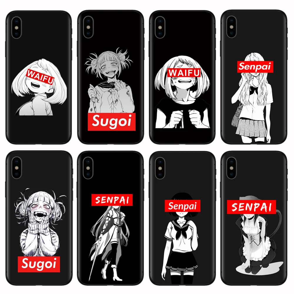 Чехол для телефона RUIXKJ Sugoi Senpai Anime waifu iPhone XS Max XR X 8 7 6 6S Plus 5S SE мягкий черный