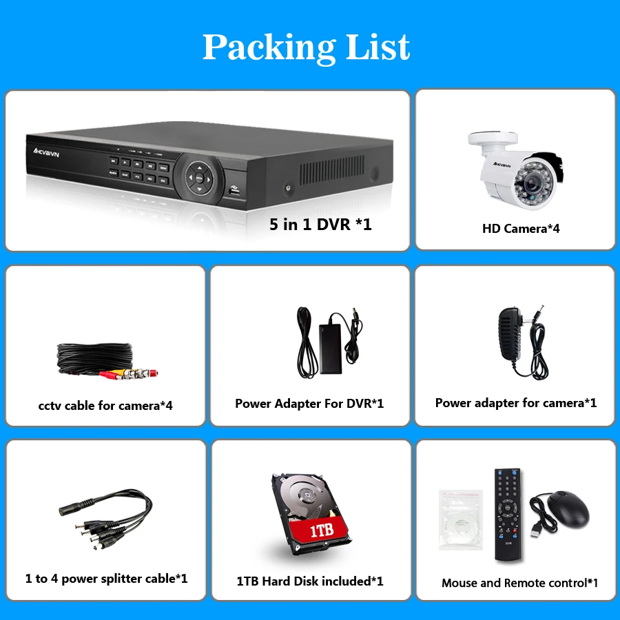 4CH CCTV система 1080P HDMI 1080N 5 в 1 AHD CCTV DVR 4 шт. 1,0 МП уличная инфракрасная камера видеонаблюдения 2000 TVL камера видеонаблюдения комплект