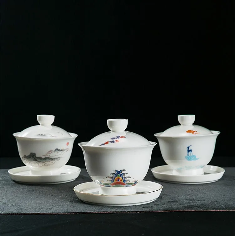 100 мл китайский стиль Gaiwan белая фарфоровая чайная миска с крышкой набор блюдец чайная посуда для напитков пиалы для чая Chinaware Декор