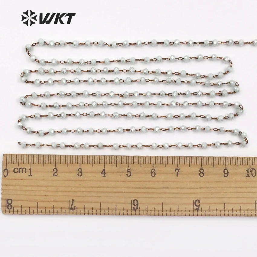 

WT-RBC047 WKT Pale Grey Color Faceted Beads Rosary Chain Fashion Jewelry With Gold Metal Electroplated For Necklace Accessories
