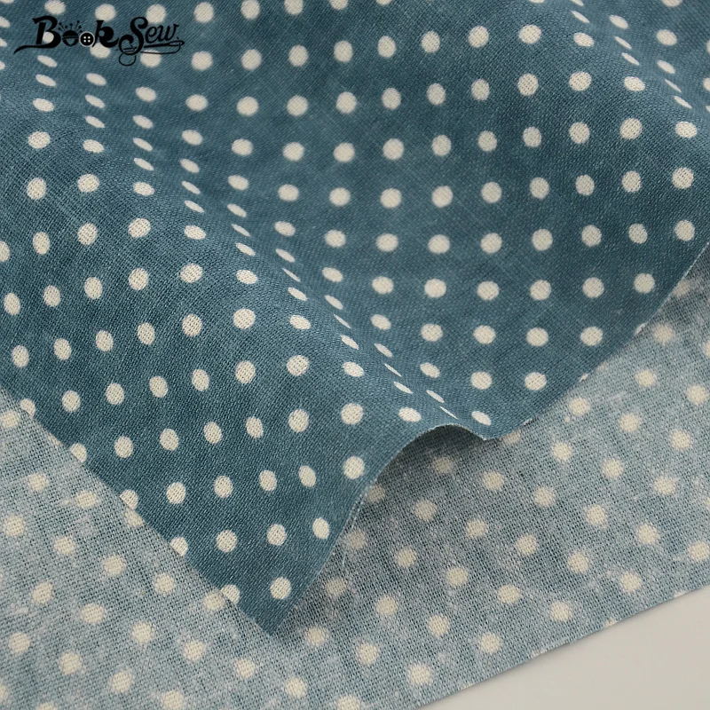 Booksew Blue Color Cotton Linen Fabric Dots Design Home Textile Sewing Material Tissu For Bag Table Cloth Curtain Decoration CM|fabric dots|design