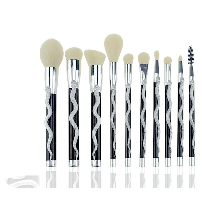 10pcs Silver 7/10 шт. змея кисти для макияжа разных форм комплект основа для макияжа лица Косметическая Пудра Тени для век Контур корректор Румяна Косметические средства набор кистей Красота инструмент 10 - Handle Color: 10pcs Silver