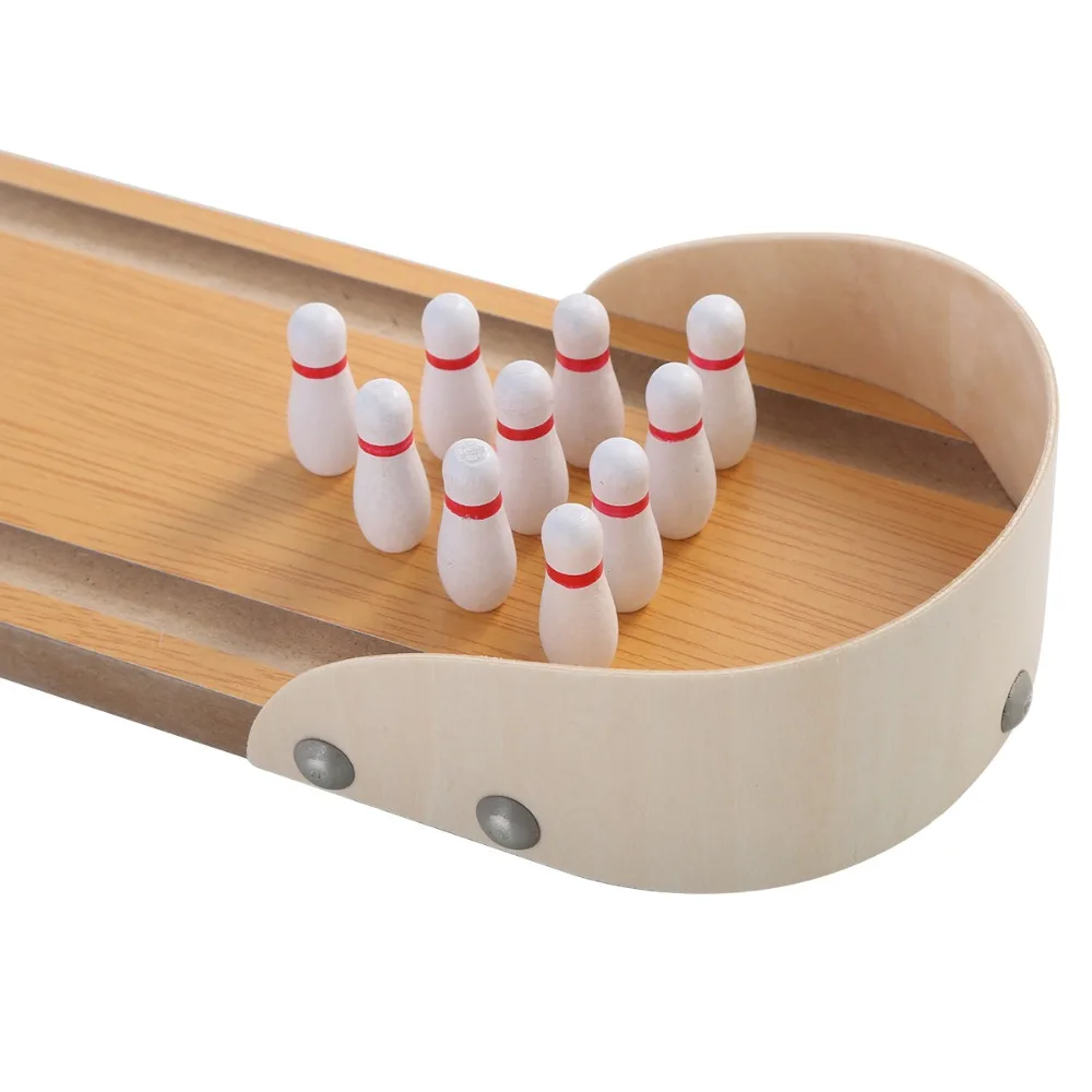 Puseky Маленькая деревянная настольная игра для боулинга детская развивающая