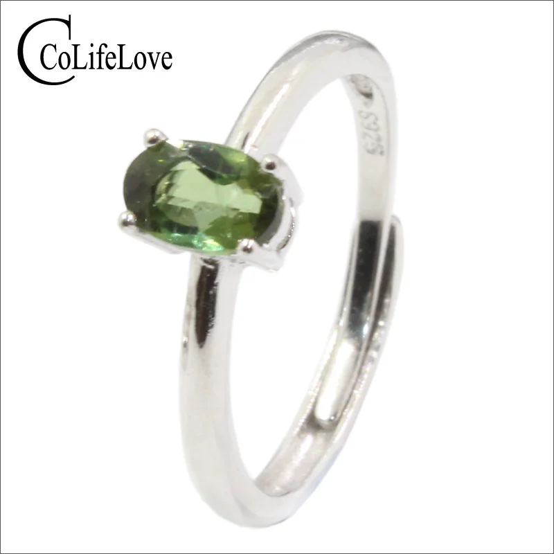 

Green tourmaline silver ring for woman 0.4 ct SI grade real tourmaline jewelry 925 silver tourmaline engagement ring