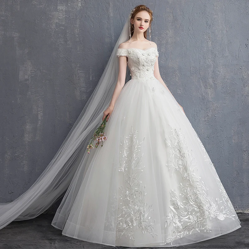 Женское свадебное платье до пола He's Bride Белое Бальное Платье с вышивкой