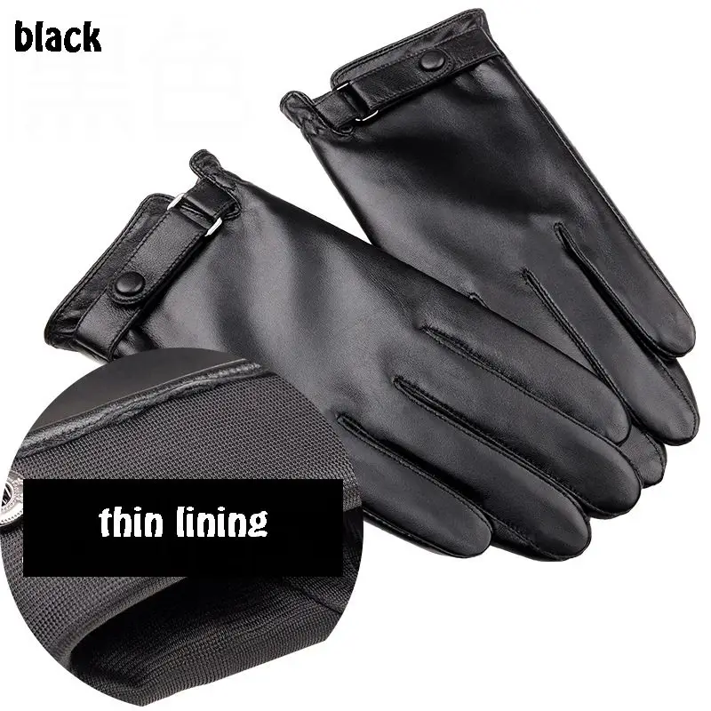 black - thin lining Мужские зимние перчатки из натуральной овечьей кожи, короткие дизайнерские перчатки с сенсорным экраном из натуральной кожи, перчатки для вождения g554 - Цвет: black - thin lining