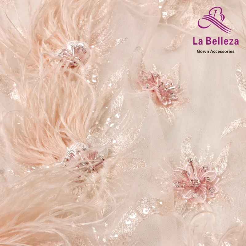 La Belleza 1 ярд светильник розовый/белый тяжелый 3D Цветы перо бисером кристалл свадебное/вечернее платье кружевная ткань