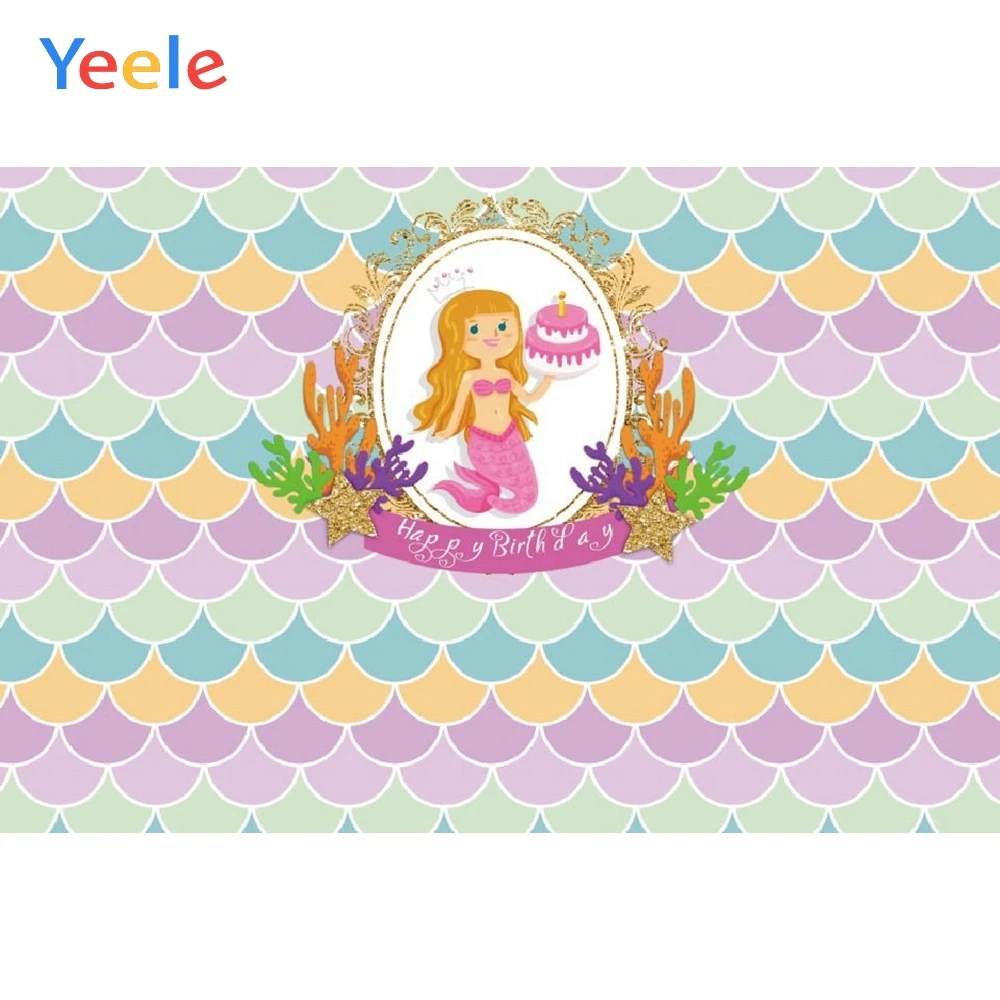 Фон для фотостудии Mermaid Fish Scale Cake Baby Children Birthday Party Photography Backdrop Custom Vinyl Photographic Background