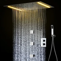 bathroom rain thermostatic faucets set led warm white ceiling rainfall shower bath wall mounted 2 inch body jets system