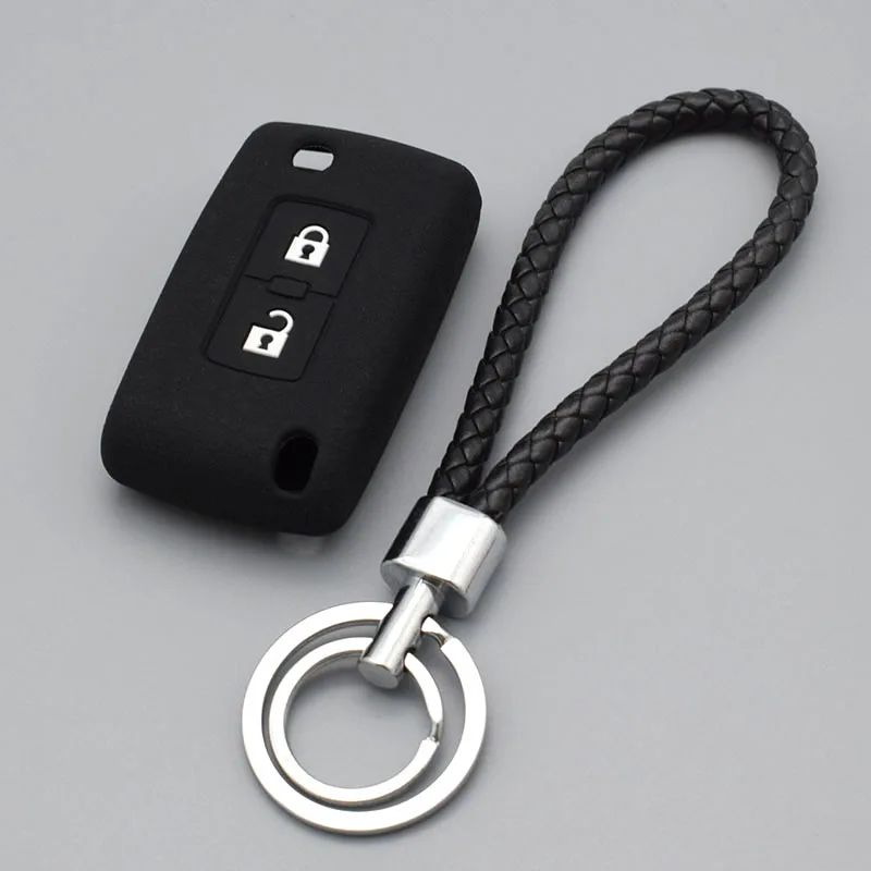 black Силиконовый чехол для автомобильных ключей, набор для Mitsubishi Outlander Lancer Pajero, 2 кнопки дистанционного управления, Резиновая Защитная оболочка - Название цвета: black