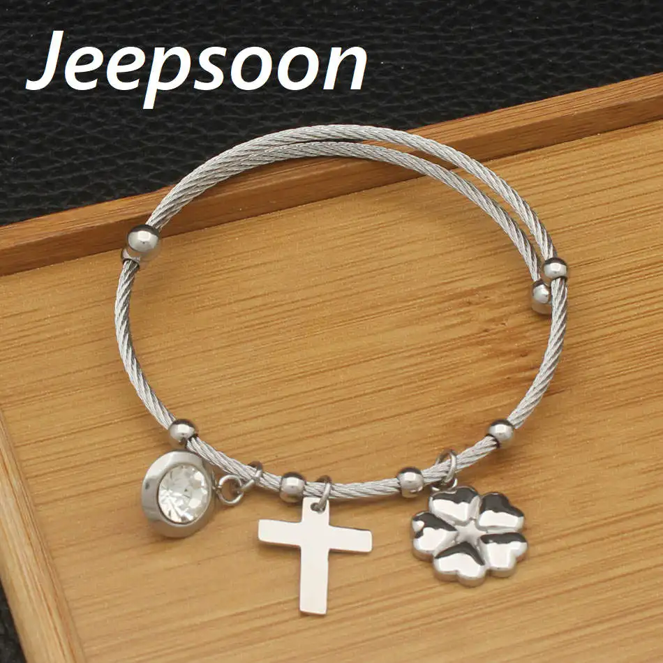 Fashion Stainless Steel Jewelry High Quality Charm Cross &amp Flowers Pendant Round Bracelets For Woman BEQHACBC | Украшения и