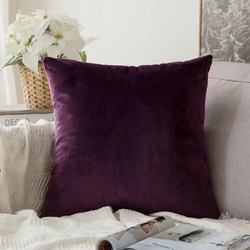 Eggplant Purple 1 шт., декоративная Удобная бархатная наволочка, Мягкая Наволочка, однотонный квадратный чехол для подушки, для дивана, спальни, автомобиля - Цвет: Eggplant Purple