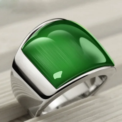 Кольца USTYLE в стиле панк, 361L, нержавеющая сталь, винтажные кольца с зеленым опалом для вечевечерние, UR9005B