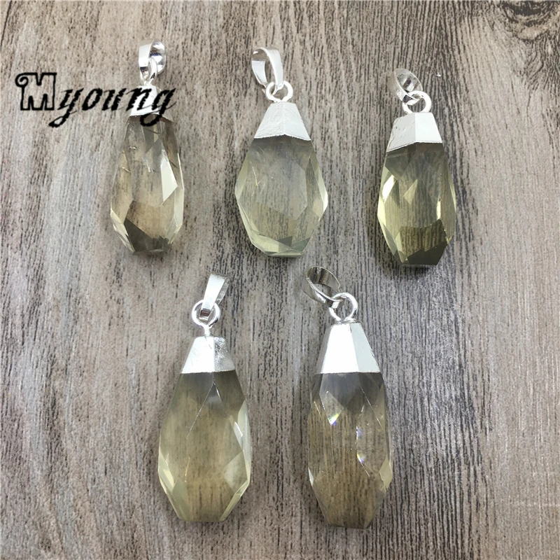 Граненые натуральные камни камень лимон Кристалл Подвески желтый кварц цитрин