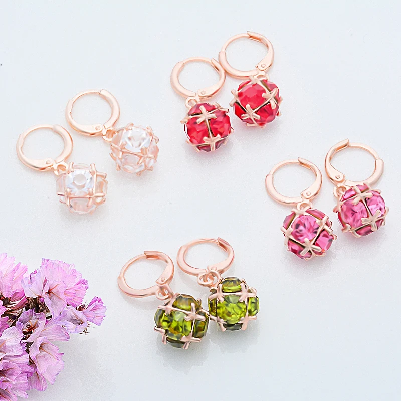 1pair Gold Color Shiny Beautiful Ball CZ Cubic Zirconia Dangle Earrings Jewelry 4 Colors Choose Drop Ship | Украшения и