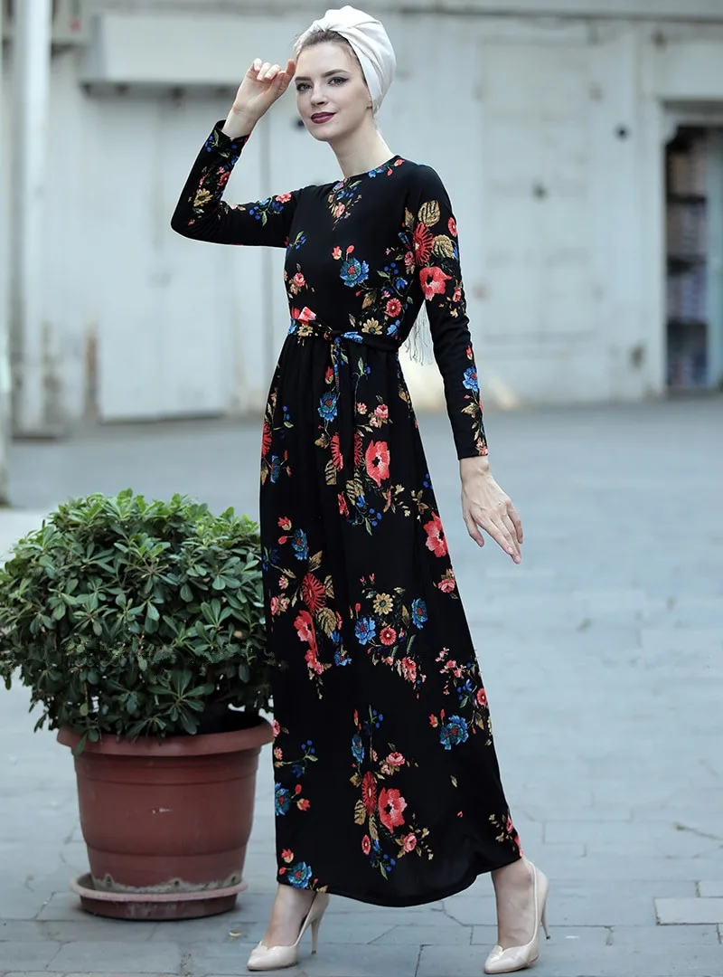 Скромное цветочное мусульманское женское длинное платье с принтом летнее abaya