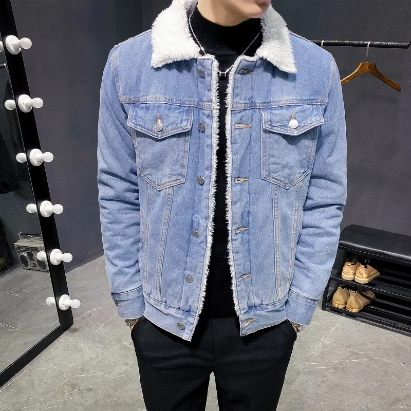 

2018 Men Fashion Denim Jackets Autumn and Winter Black Denim Jacket Thick Wool Coat Male Plus Velvet Denim Jacket Size S-5XL 6XL