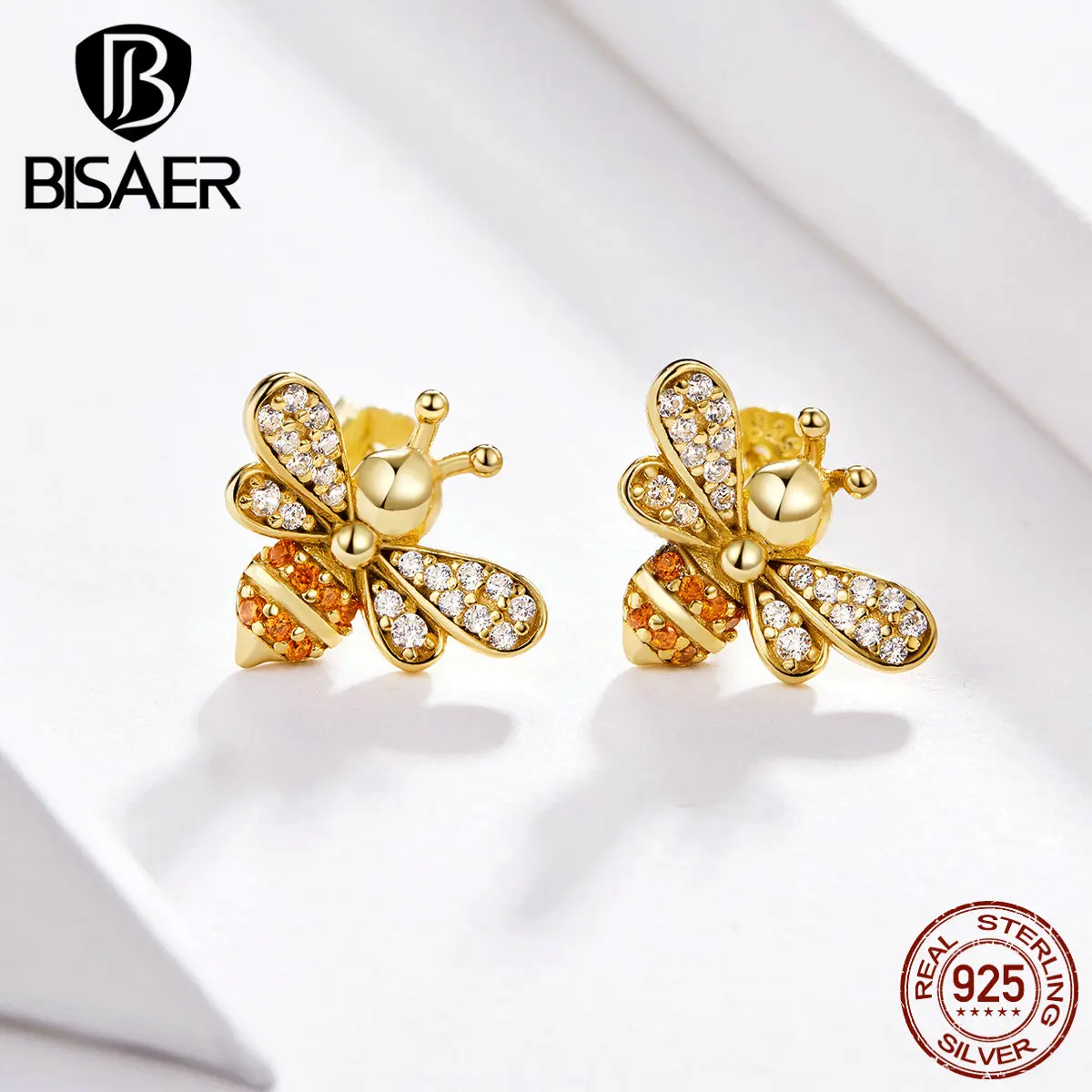 Серьги Серебряные в виде пчелы BISAER ECE344|Серьги-гвоздики| |