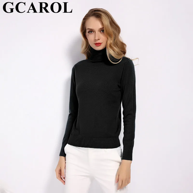 GCAROL, новинка, Осень-зима, 30% шерсть, водолазка, свитер, OL, карамельный, вязаный пуловер, женский, теплый, вязаный джемпер, уличный Топ - Цвет: Black