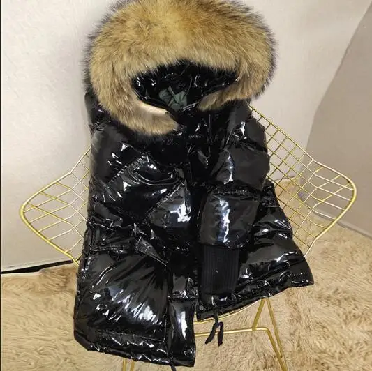black-brown fur Женская зимняя куртка с натуральным мехом енота на-30 градусов, длинный пуховик, Толстая куртка-пуховик на утином пуху, женское водонепроницаемое пуховое пальто с капюшоном - Цвет: black-brown fur