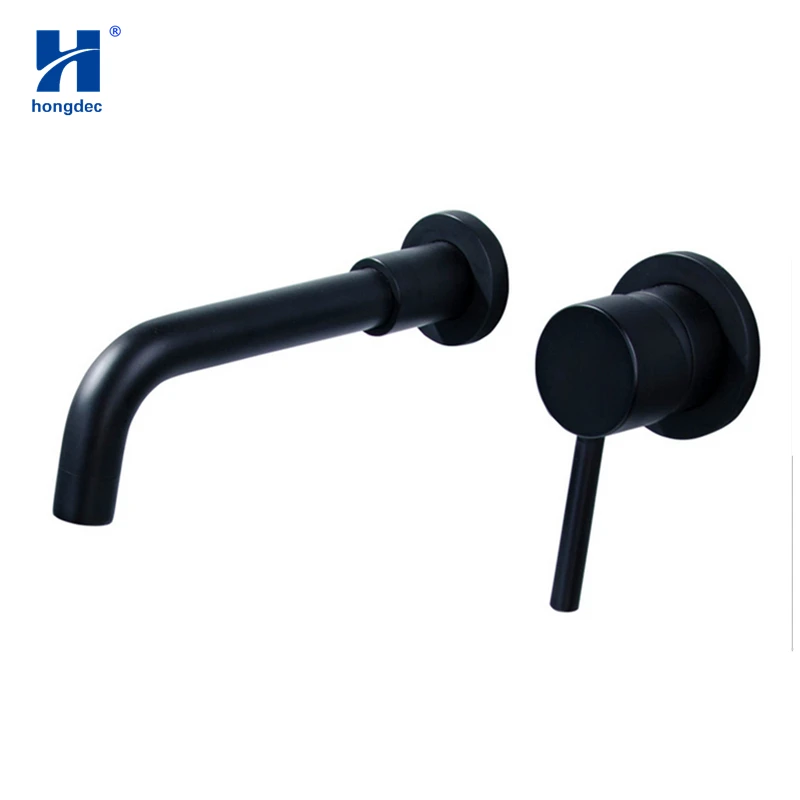 

Hongdec Bathroom Wall Mount Brass Black Basin tap Single Handle Mixer Hot Cold Water Faucet
