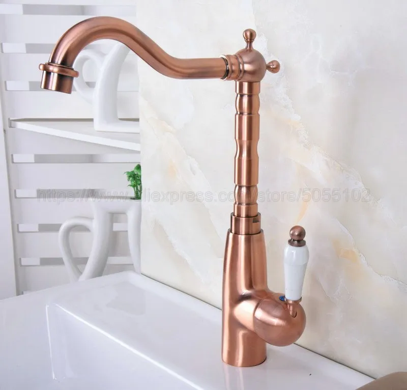 Античная красная медная раковина для ванной комнаты кран горячей и холодной воды