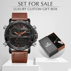 NAVIFORCE часы для мужчин Военные Спортивные кварцевые мужские часы с кожаным светодиодом водонепроницаемые цифровые мужские часы набор для продажи с коробкой