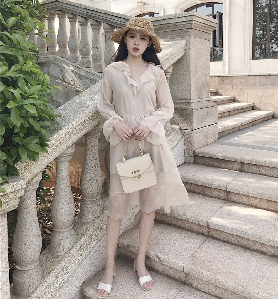 2 Pieces Set Beautiful Girl Organza Mesh Dress Ruffles High Waist Baby Doll Midi Vintage Robe Femme Vestido Vestiti Fiesta | Женская