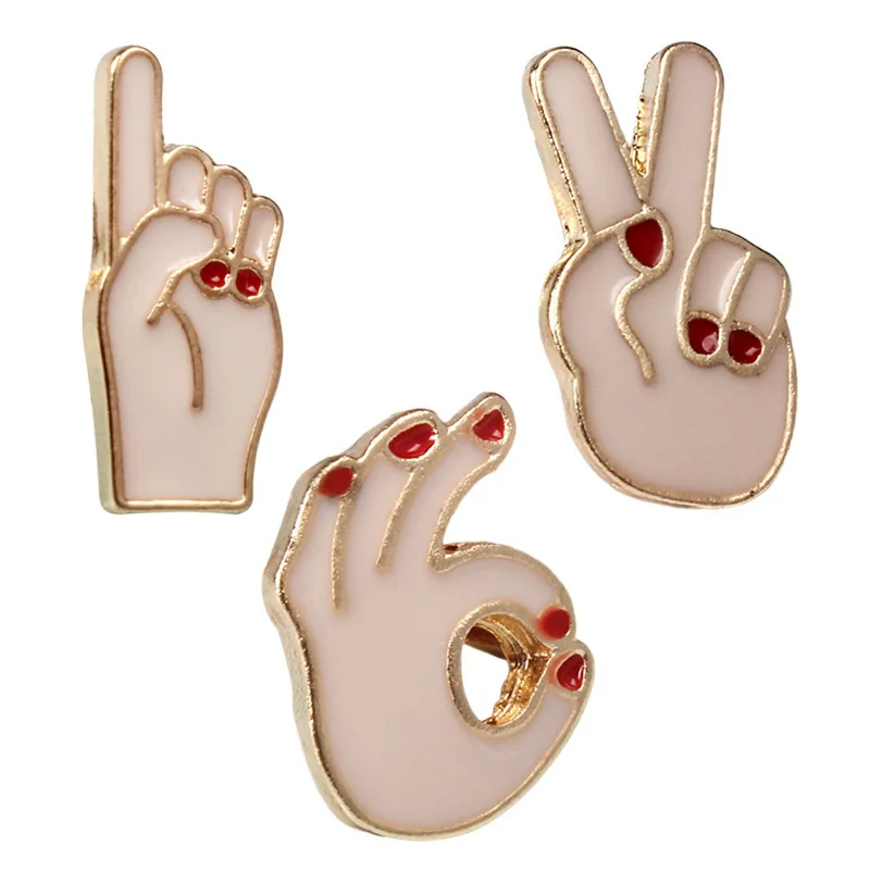 Милые Мультяшные Броши жесты палец да ок металлические броши джинсовая сумка