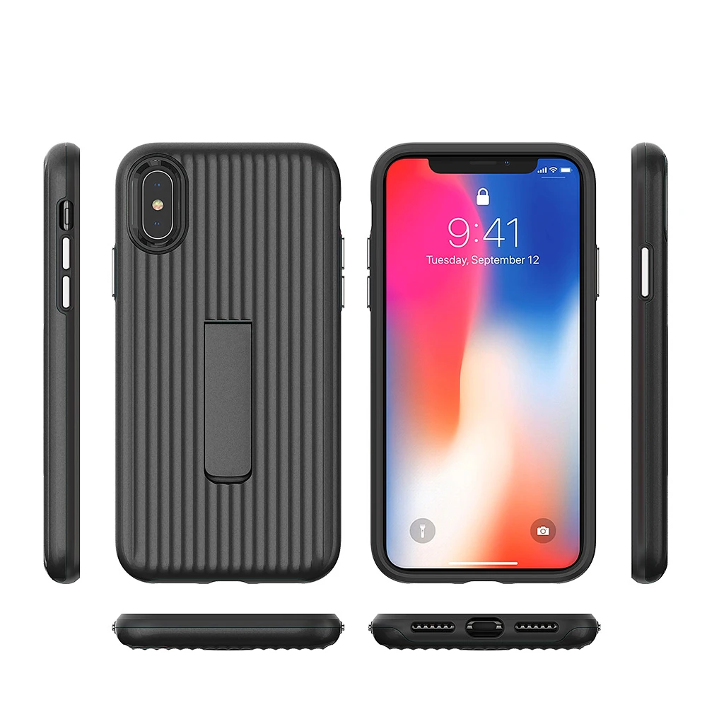 Сверхпрочный пластиковый бронированный чехол для iPhone 5 5S 6 6S 7 8 Plus X Xs с подставкой