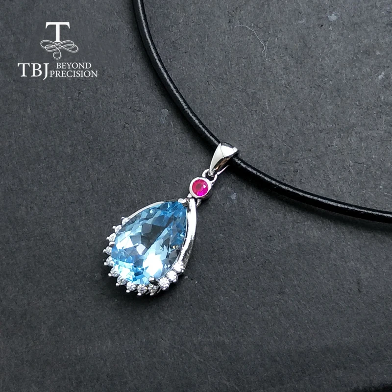 TBJ water drop shape pendant in 925 sterling silver with nautral sky blue topaz and citrine shiny for women as gift box | Украшения и