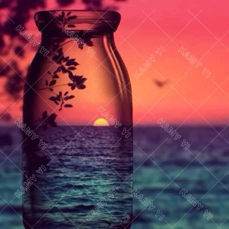 Камни в форме ромба дрель 5D DIY Алмазная вышивка пейзажа бутылке алмазная