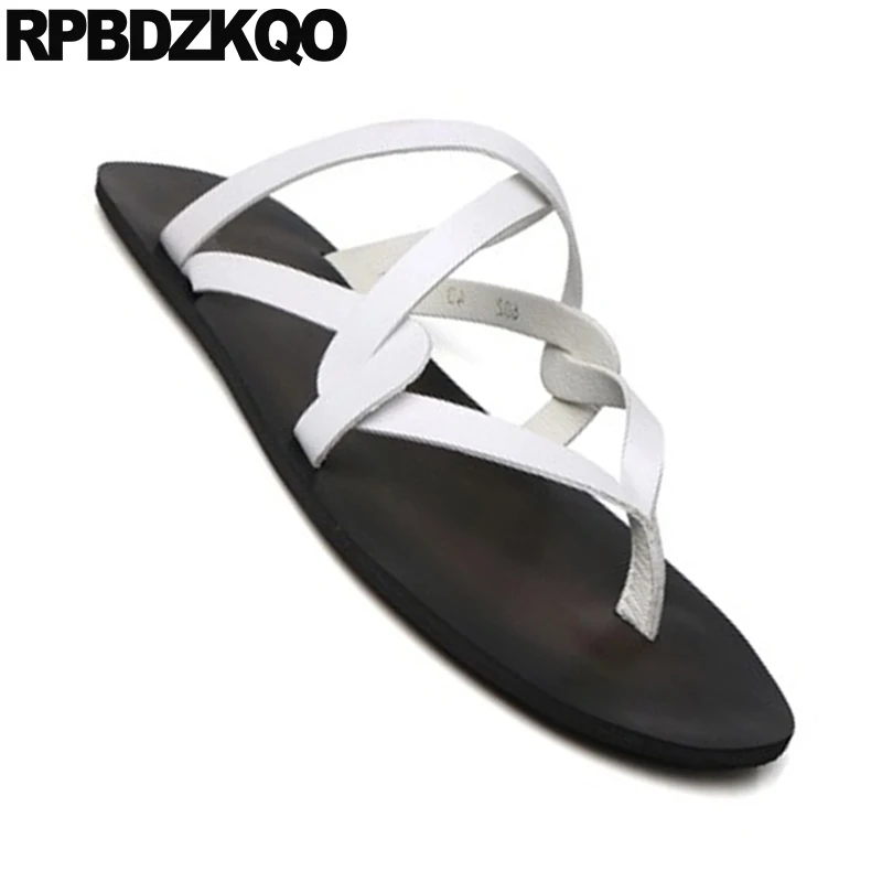 Мужчины гладиаторские сандалии лето Runway белый обувь шлепки кожа дизайнер ремень