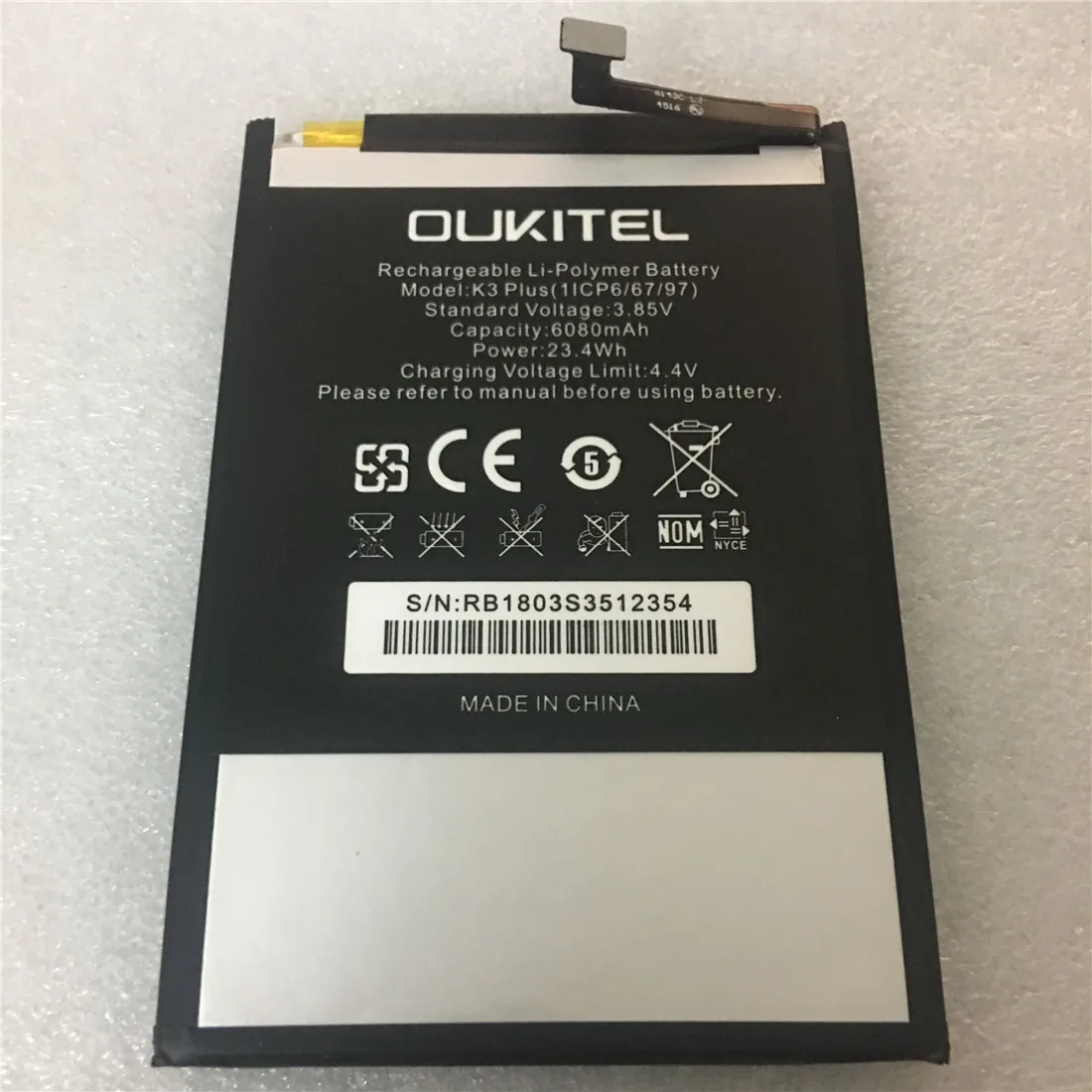 Мобильный телефон аккумулятор настоящий OUKITEL K3 PLUS 6080 мАч длительное время работы