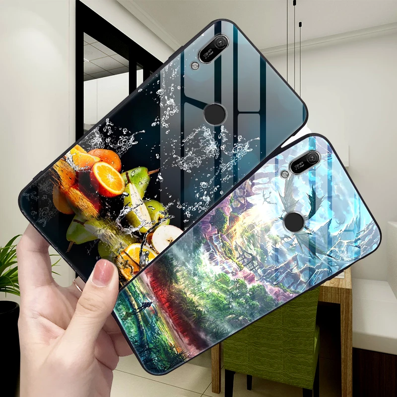 Чехол для Huawei Y6 2019 Твердый чехол со стеклом с мягким закаленным Бампером MRD-LX1 Y 6 pro