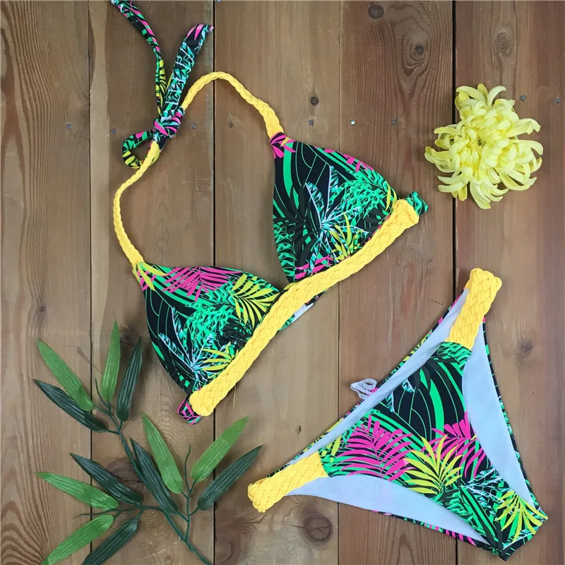 2019 Sexy Printed Bikini Cut Swimwear Women LOW Waist Bathing Suits Swim Halter Push Up maillot de bain biquini |